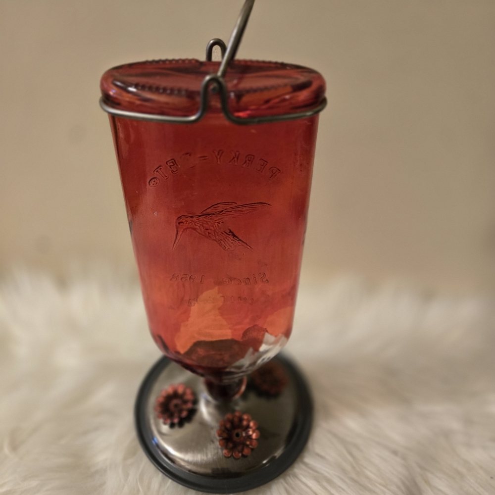 Perky-Pet Hummingbird Feeder Since 1958 and LITITZ Red Glass Jar Woodstream Corp